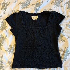 Anthropologie Black Smocked Blouse